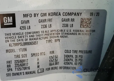 2021 Chevrolet Trailblazer Lt z USA, uszkodzony, nr VIN KL79MPSL8MB065651